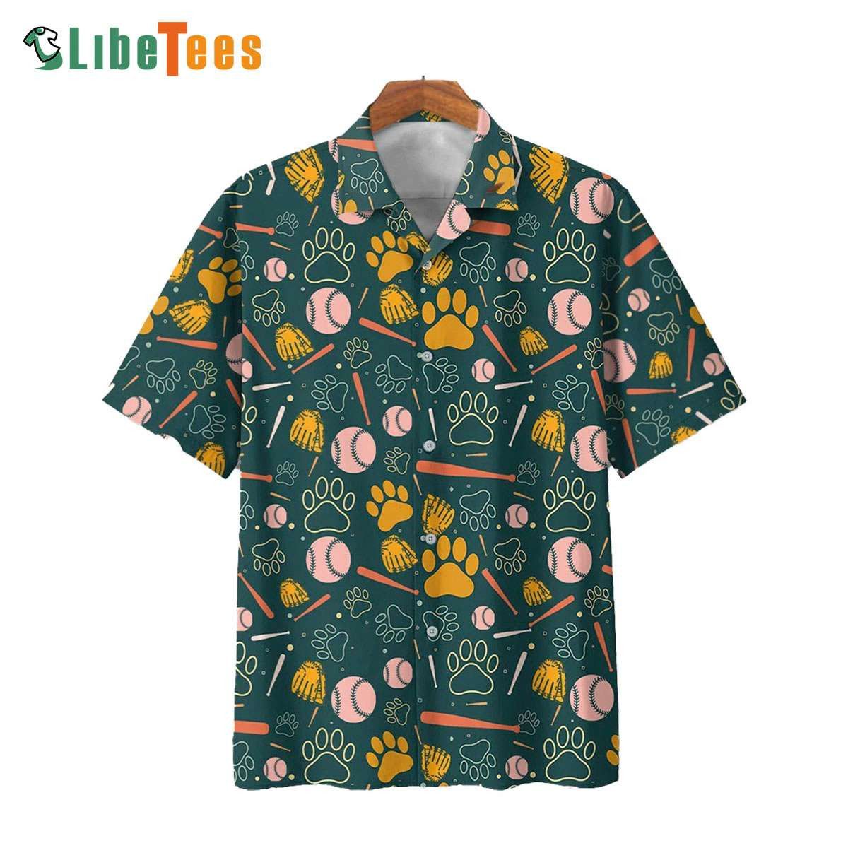 Dog And Baseball Pattern On Green Trendy Hawaiian Shirt, Dog Trendy Hawaiian Shirt Perfect Gifts For Your Loved Ones