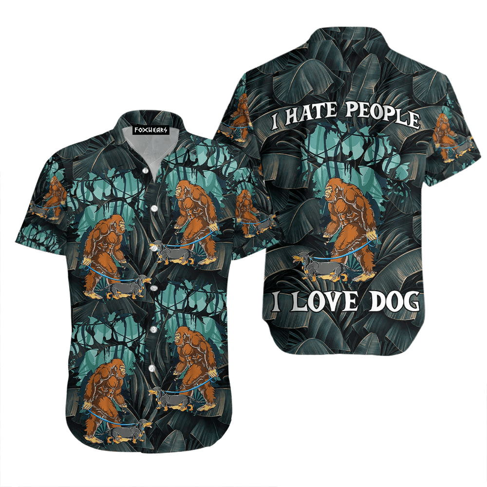 Dog and Bigfoot Friendship Captured on Hawaiian Shirt