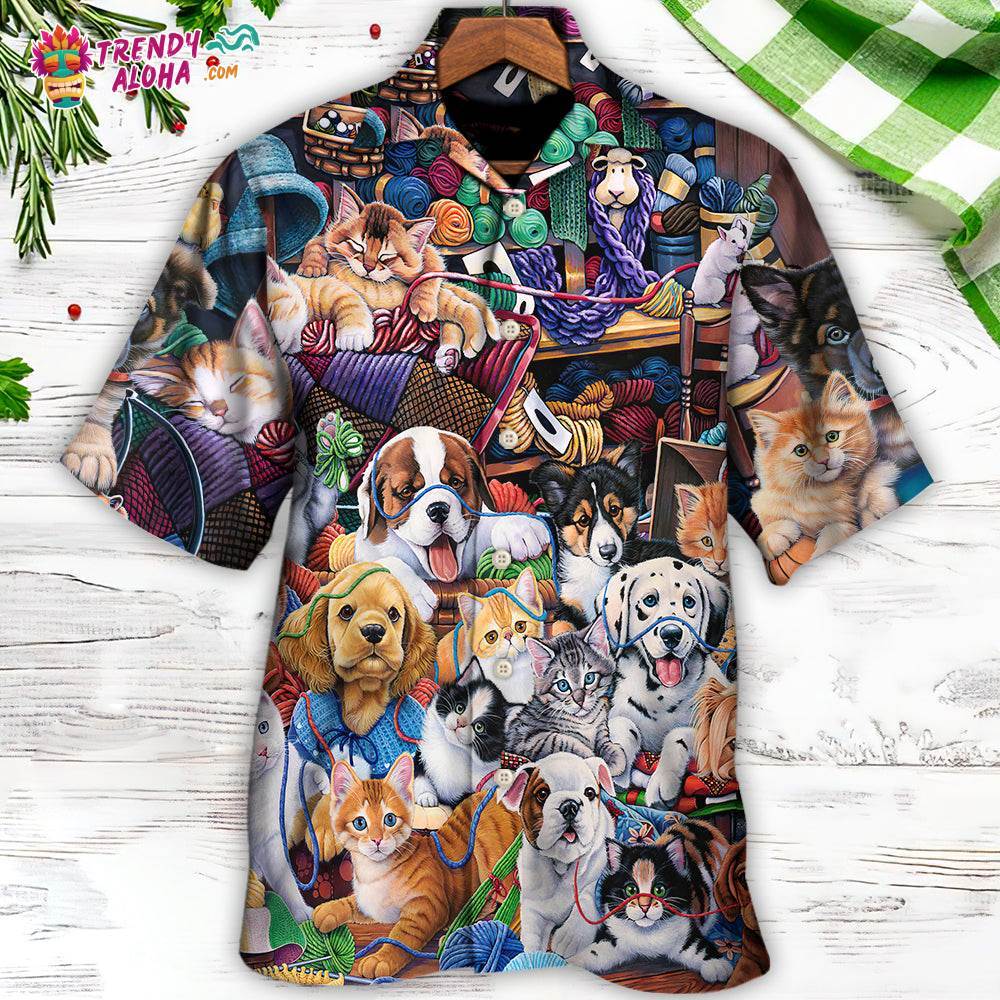 Dog And Cat Play Yarn Together Hawaiian Shirt – Trendy Aloha