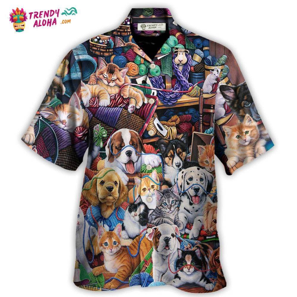 Dog And Cat Play Yarn Together Hawaiian Shirt – Trendy Aloha Dog And Cat Play Yarn Together Hawaiian Shirt – Trendy Aloha