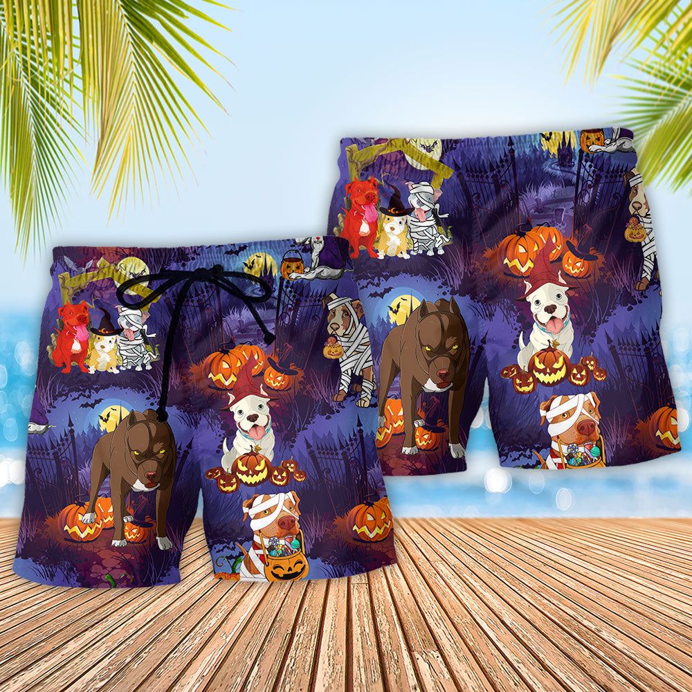 Dog And Halloween Scary Pumpkin Trendy Aloha Hawaiian Beach Shorts