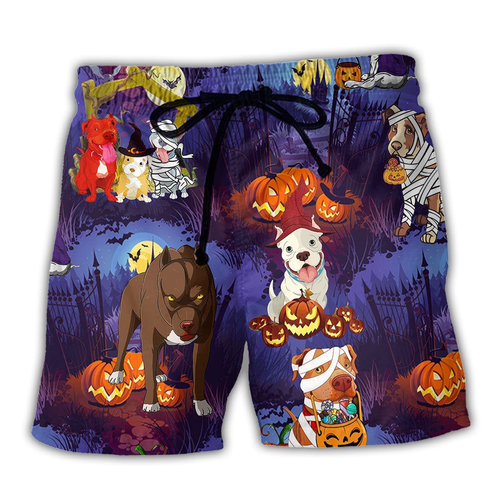 Dog And Halloween Scary Pumpkin Trendy Aloha Hawaiian Beach Shorts