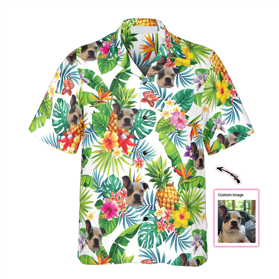 Dog And Tropical Pineapple Custom Photo Men Trendy Hawaiian Shirt For Dog Lovers Dog And Tropical Pineapple Custom Photo Men Trendy Hawaiian Shirt For Dog Lovers