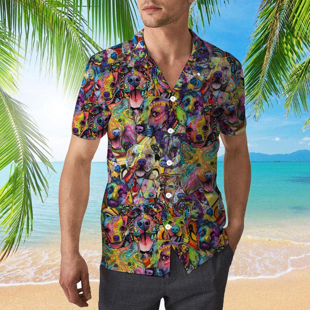 Dog Assortment in Vivid Colors on Hawaiian Shirt