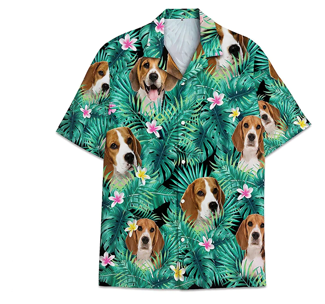Dog Beagle Pattern Short Tall Trendy Hawaiian Shirt, Button Up Aloha Shirt For Men, Women
