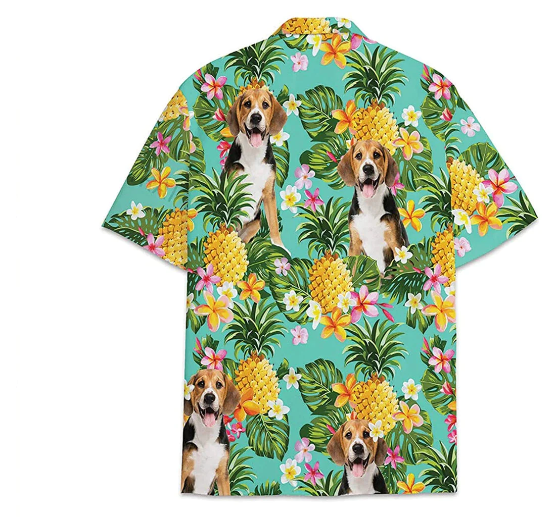 Dog Beagle Pineapple Pattern Short Tall Trendy Hawaiian Shirt, Button Up Aloha Shirt For Men, Women