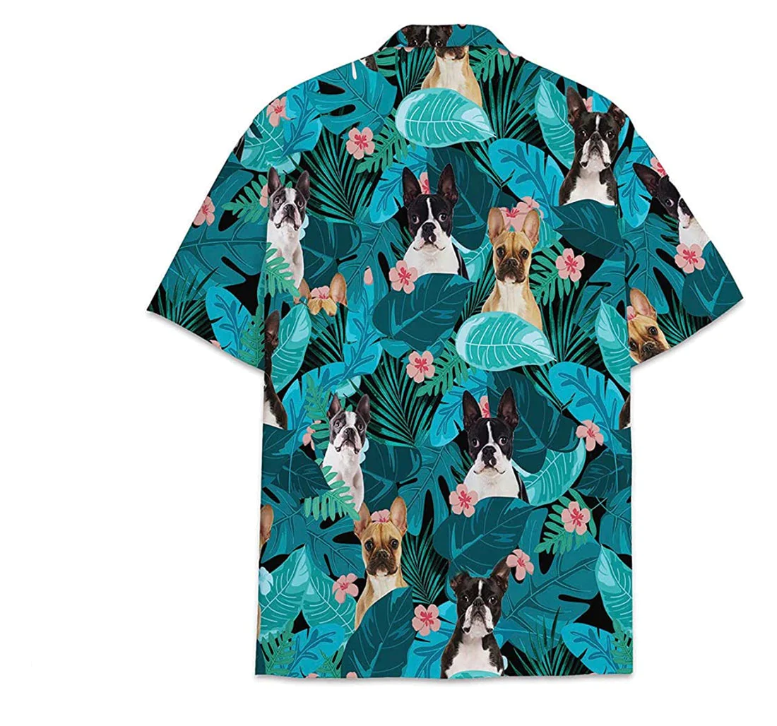 Dog Boston Terrier Pattern Short Tall Trendy Hawaiian Shirt, Button Up Aloha Shirt For Men, Women