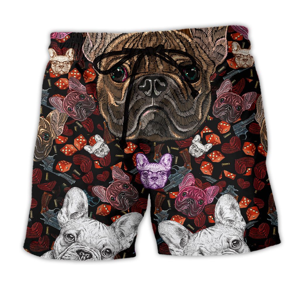 Dog Bulldog Embroidery So Cute Trendy Aloha Hawaiian Beach Shorts Dog Bulldog Embroidery So Cute Trendy Aloha Hawaiian Beach Shorts