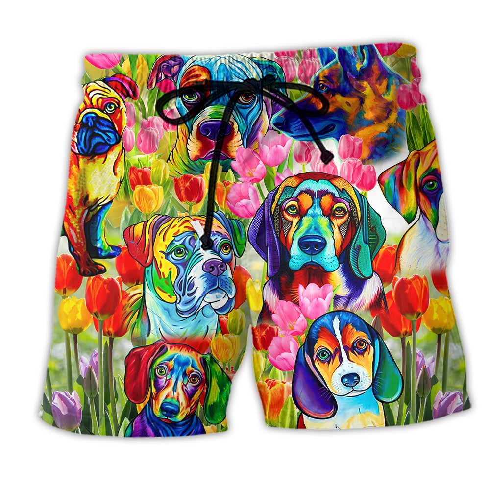 Dog Colorfull Floral Beautiful Trendy Aloha Hawaiian Beach Shorts Dog Colorfull Floral Beautiful Trendy Aloha Hawaiian Beach Shorts