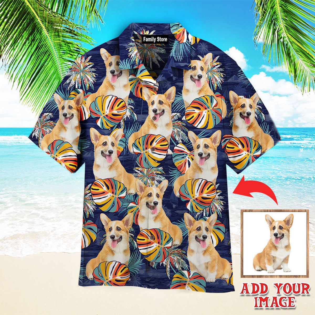 Dog Corgi Puppy Palm Leaves Custom Hawaiian Shirt