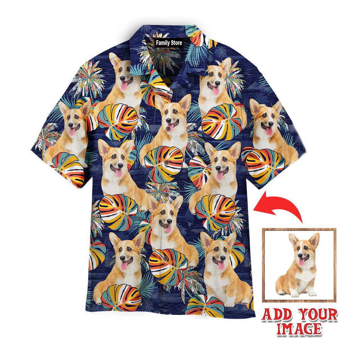 Dog Corgi Puppy Palm Leaves Custom Hawaiian Shirt Dog Corgi Puppy Palm Leaves Custom Hawaiian Shirt