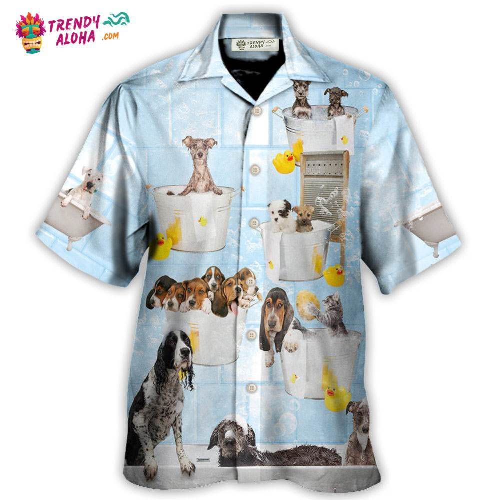 Dog Grooming Shower Happy In Bathroom Hawaiian Shirt – Trendy Aloha Dog Grooming Shower Happy In Bathroom Hawaiian Shirt – Trendy Aloha