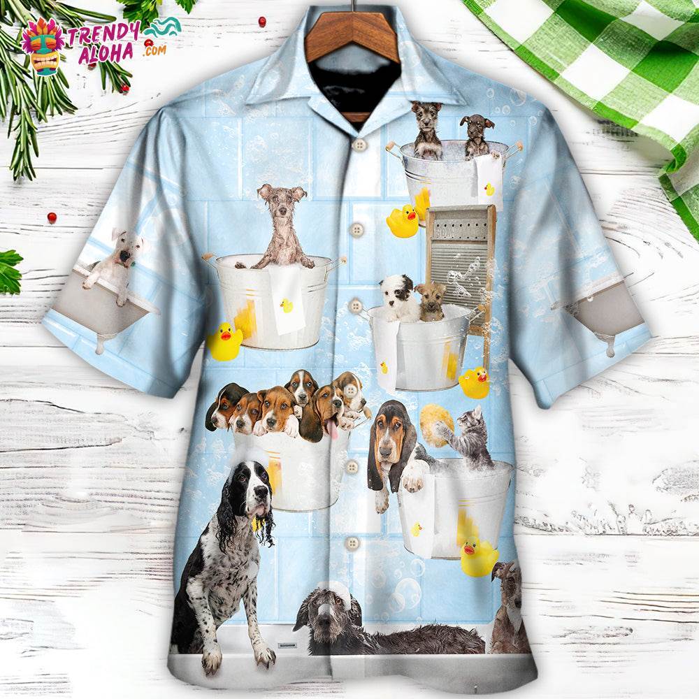 Dog Grooming Shower Happy In Bathroom Hawaiian Shirt – Trendy Aloha