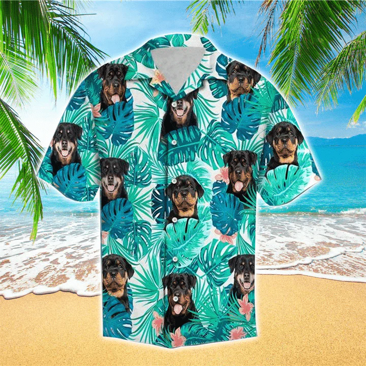 Dog Happy Summer With Rottweiler Edition Trendy Hawaiian Shirt, Flowers Aloha Shirt For Dog Lovers Dog Happy Summer With Rottweiler Edition Trendy Hawaiian Shirt, Flowers Aloha Shirt For Dog Lovers
