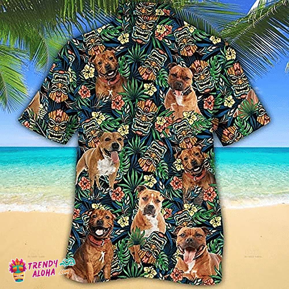 Dog Hawaiian Shirt 3D Staffordshire Bull Tiki Hawaiian Aloha Beach Shirt