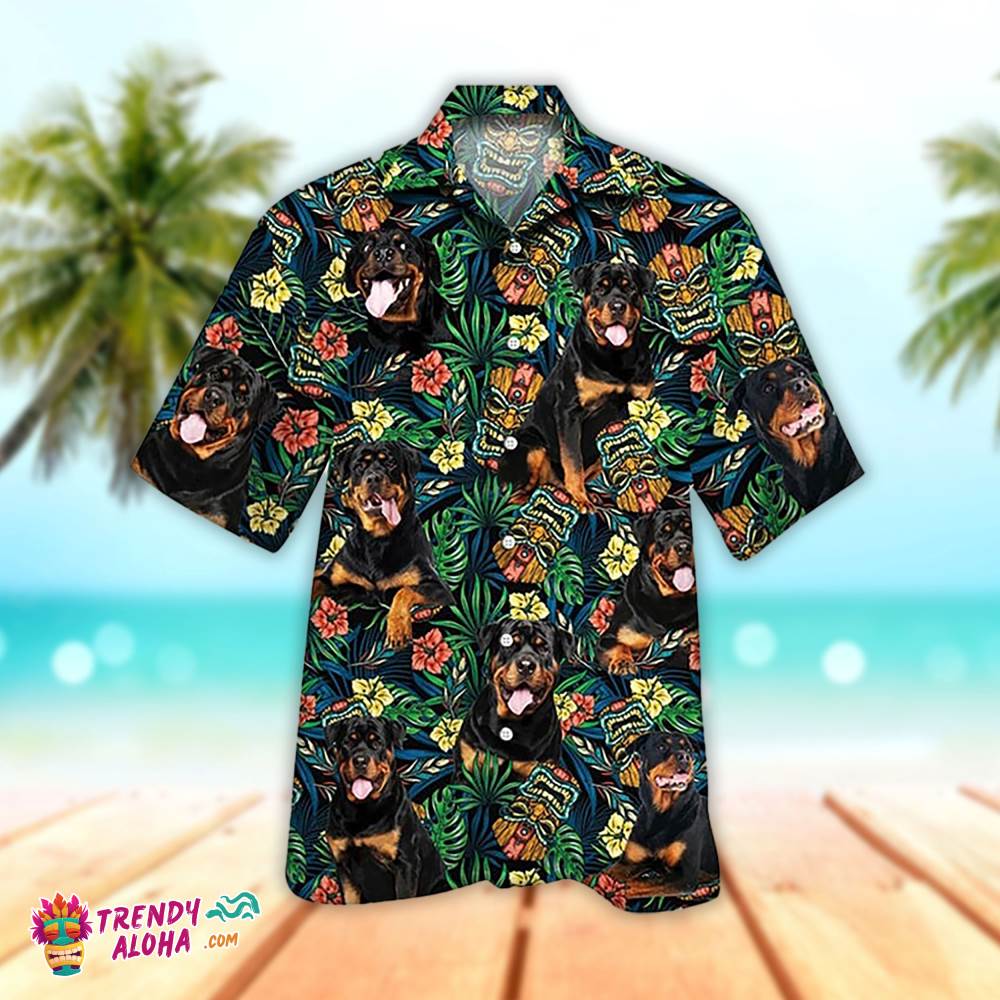 Tropical Dog on Black - Women's Hawaiian Shirt main image 0