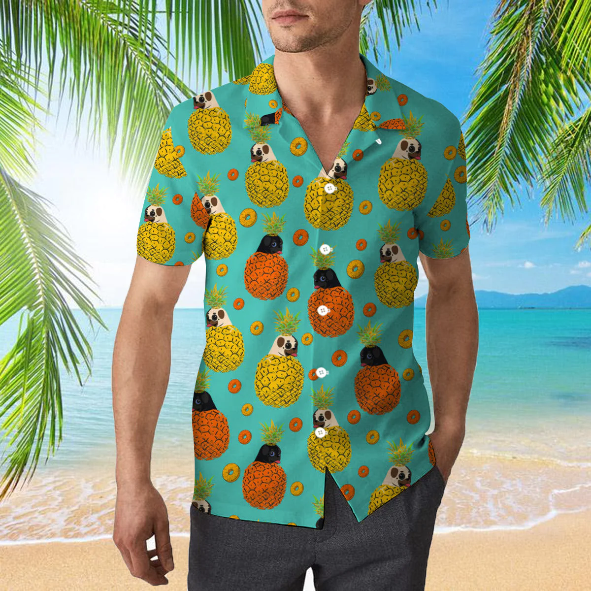 Dog In Juicy Pineapple Print Trendy Hawaiian Shirt For Aloha Shirt