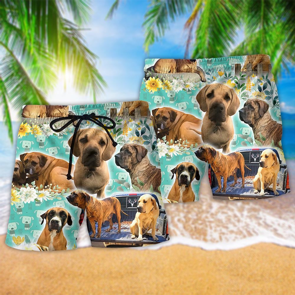 Dog Love Dog Floral Trendy Aloha Hawaiian Beach Shorts