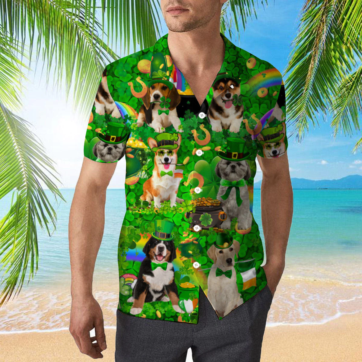 Dog Love Irish Patricks Day Trendy Hawaiian Shirt  Aloha Shirt