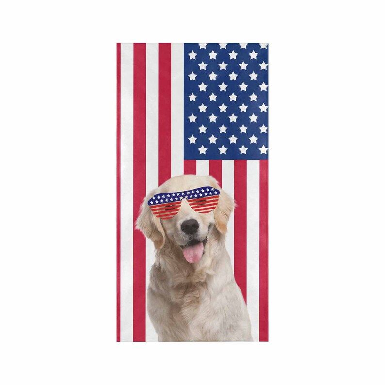 Dog Lover USA Flag Personalized Beach Towels Perfect Poolside Gift