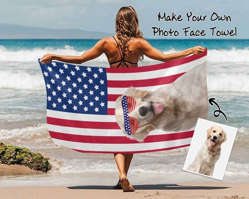 Dog Lover USA Flag Personalized Beach Towels Perfect Poolside Gift
