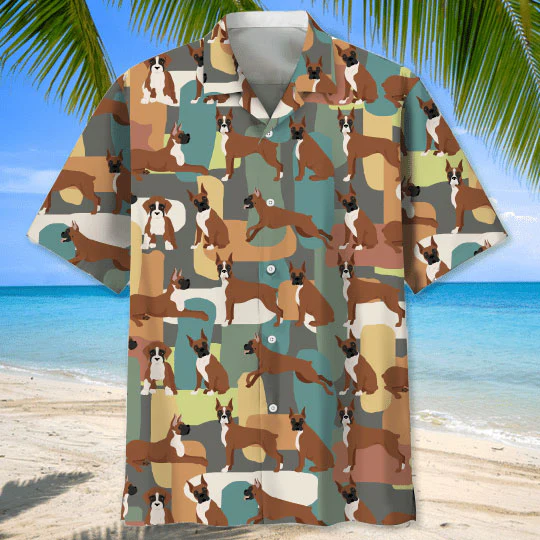 Dog Lover’S Detailed 3D Boxer Pattern Hawaiian Shirt Vibrant Design