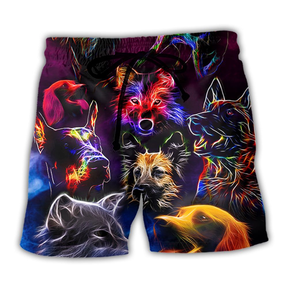 Dog Neon Lightning Style Trendy Aloha Hawaiian Beach Shorts Dog Neon Lightning Style Trendy Aloha Hawaiian Beach Shorts