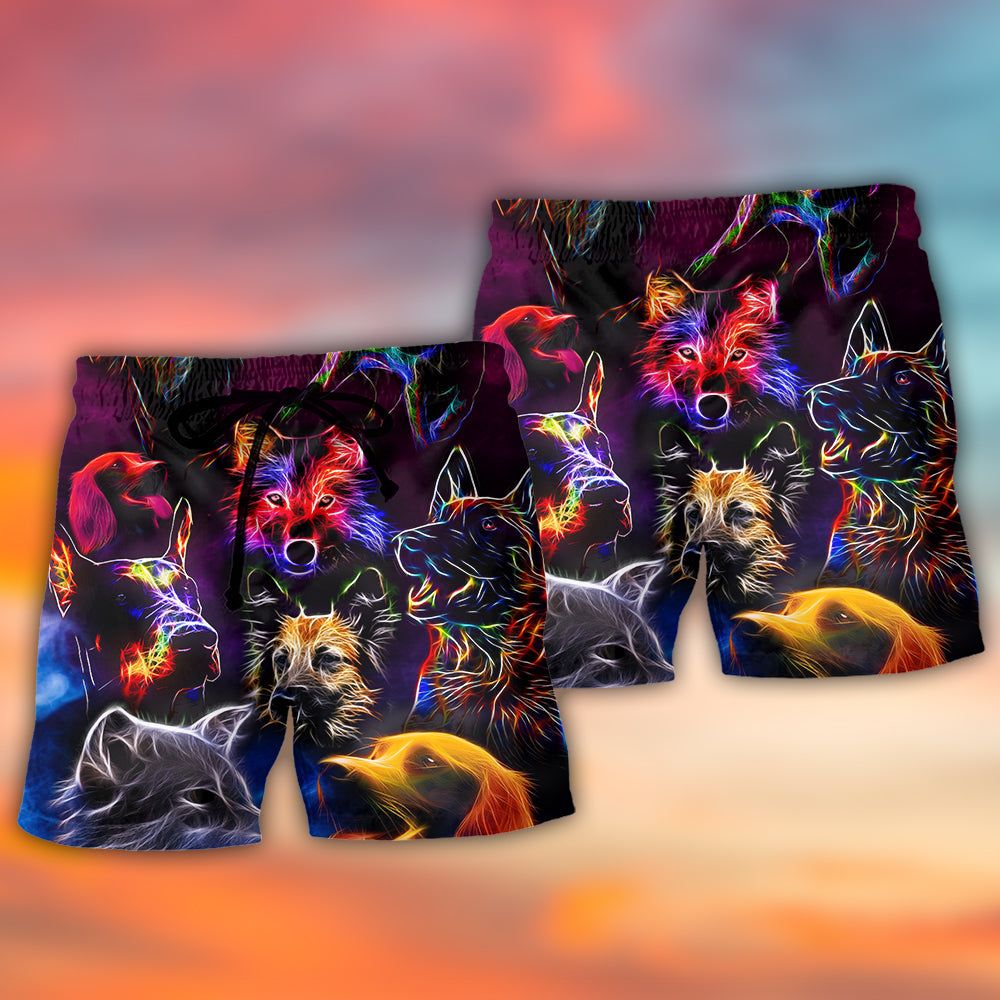 Dog Neon Lightning Style Trendy Aloha Hawaiian Beach Shorts