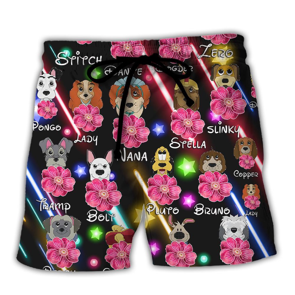 Dog Of Dn Funny Dog Flower Neon Style Lovers Dog Trendy Aloha Hawaiian Beach Shorts