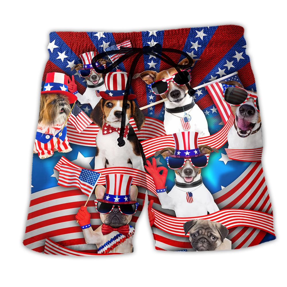 Dog Patriotic America Cool Style Trendy Aloha Hawaiian Beach Shorts