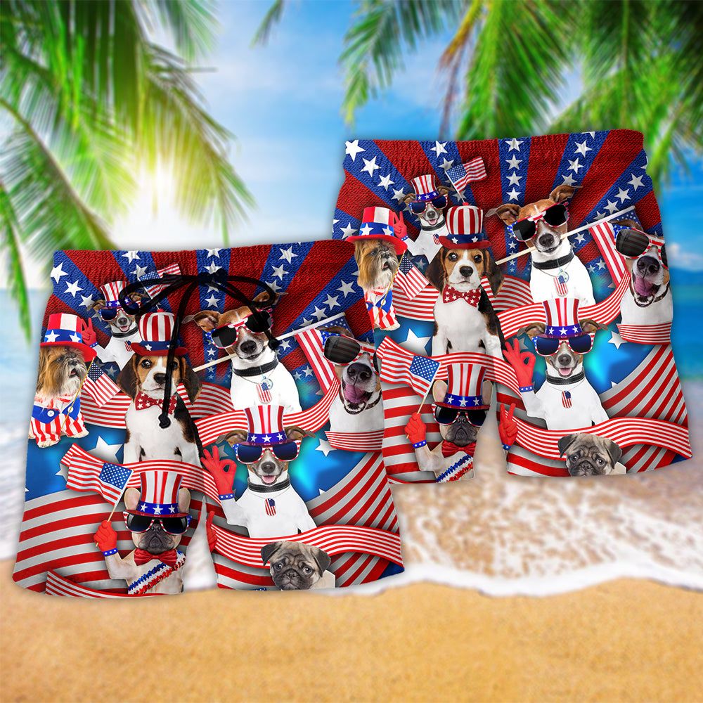 Dog Patriotic America Cool Style Trendy Aloha Hawaiian Beach Shorts