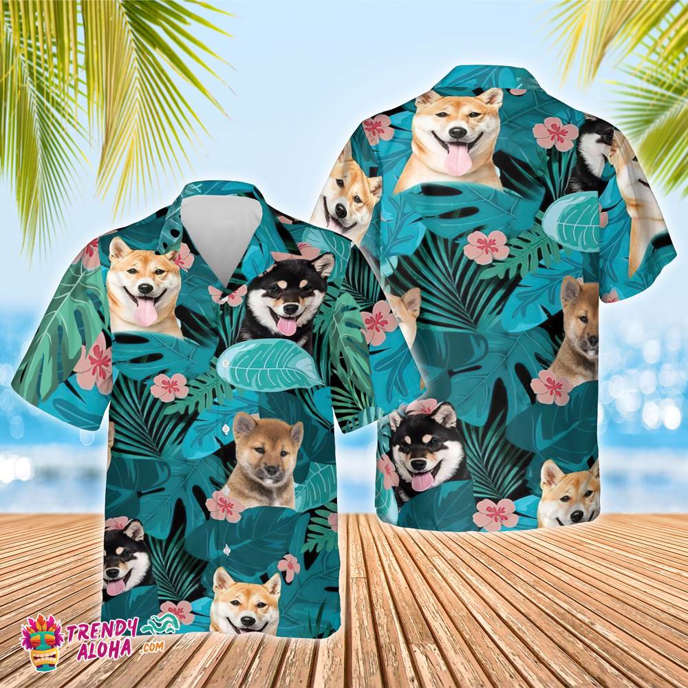 Dog Pattern Big Leaf Hawaiian Aloha Beach Shirt