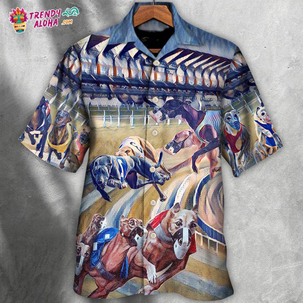 Dog Racing Art Print We Love Dog Racing Greyhound Hawaiian Shirt – Trendy Aloha