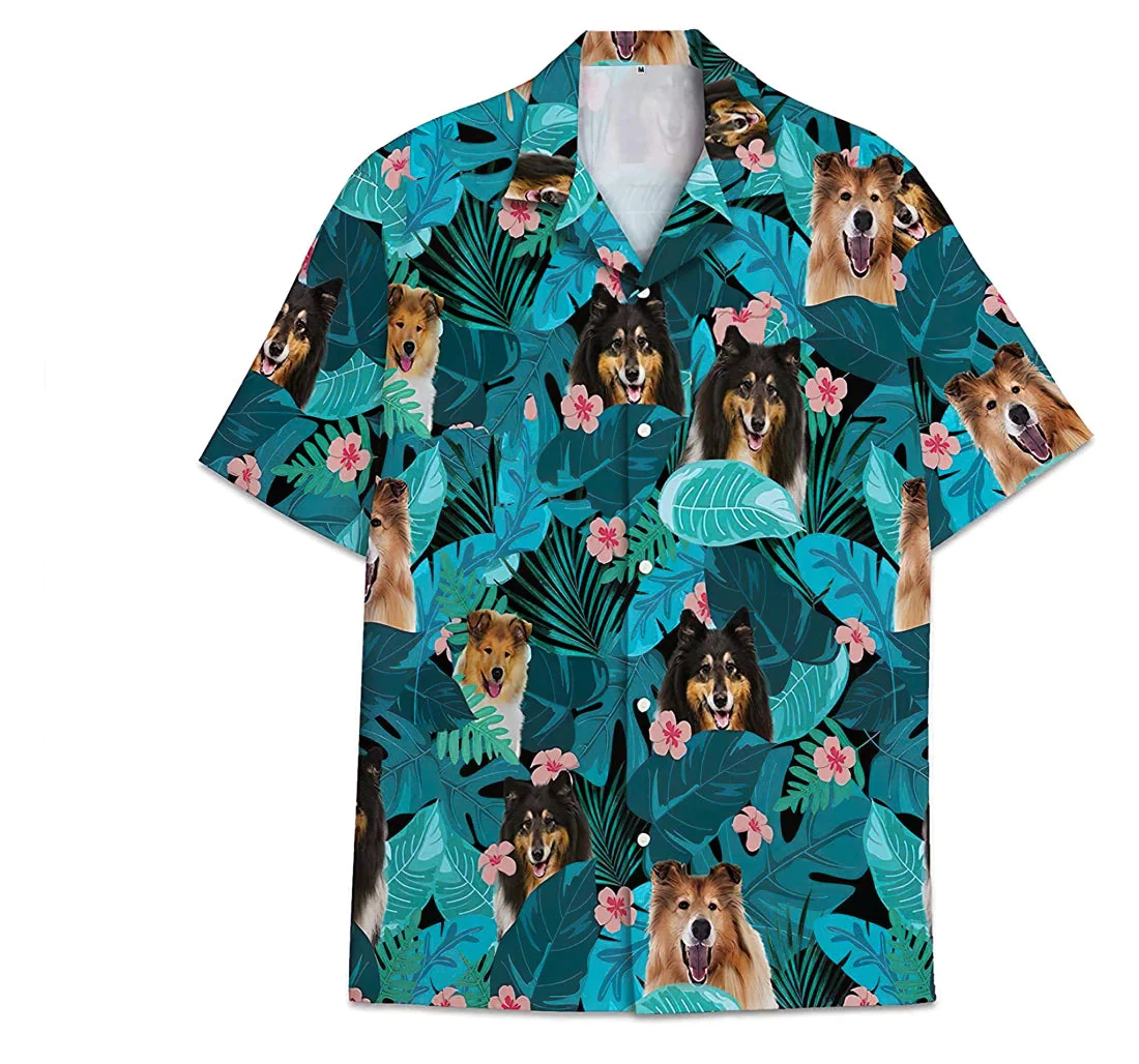 Dog Shetland Sheepdogs Pattern Short Tall Trendy Hawaiian Shirt, Button Up Aloha Shirt For Men, Women