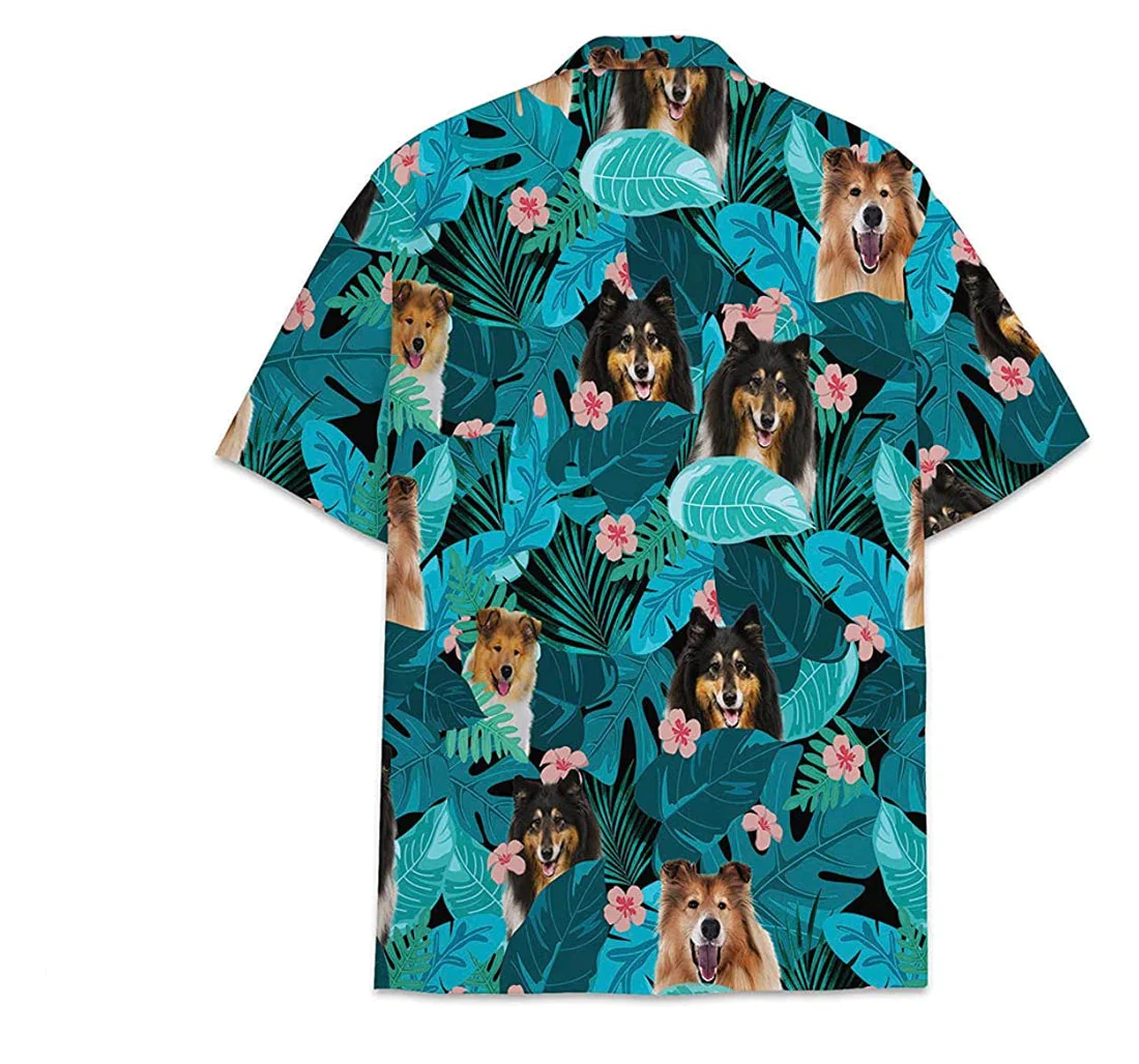 Dog Shetland Sheepdogs Pattern Short Tall Trendy Hawaiian Shirt, Button Up Aloha Shirt For Men, Women