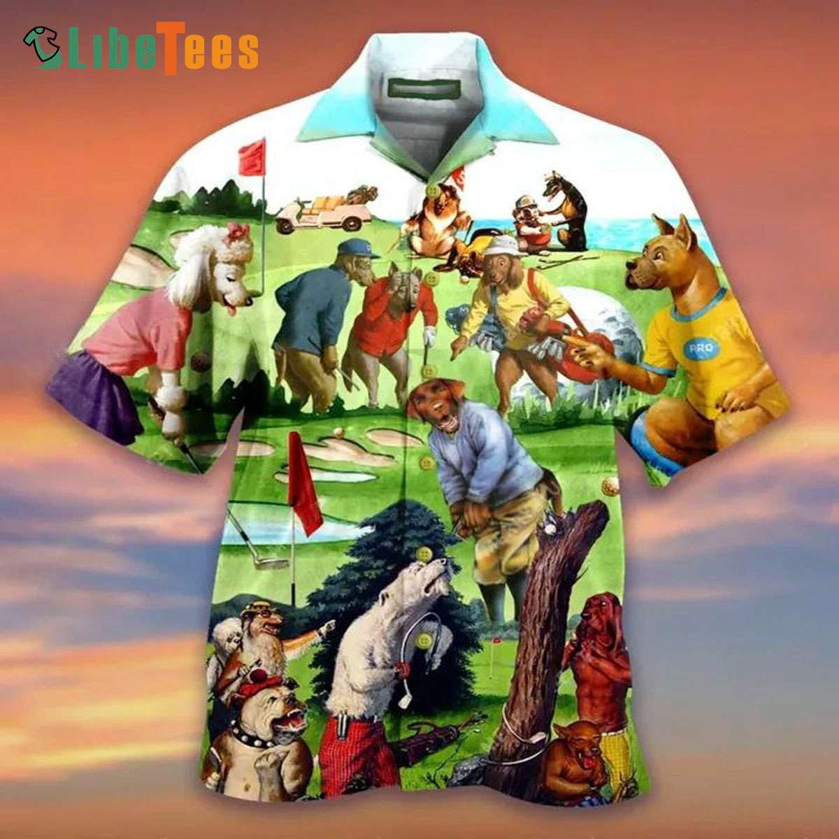 Dog with Colorful Golf Artistry Hawaiian Shirt