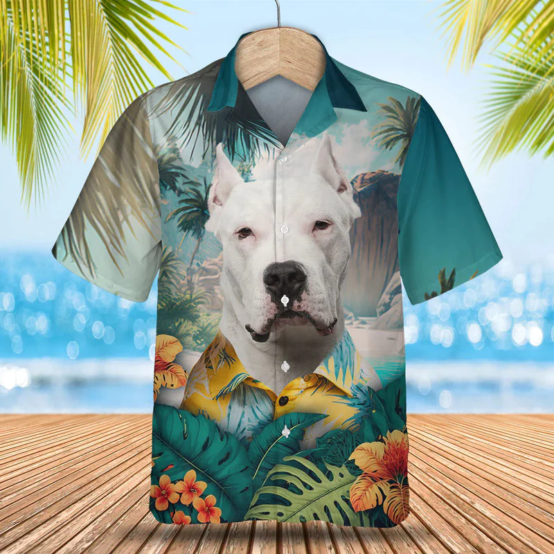 Dogo Argentino 3D Tropical Trendy Hawaiian Shirt, Dog Lover Trendy Hawaiian Shirt, Summer Trendy Hawaiian Shirt For Men And Women