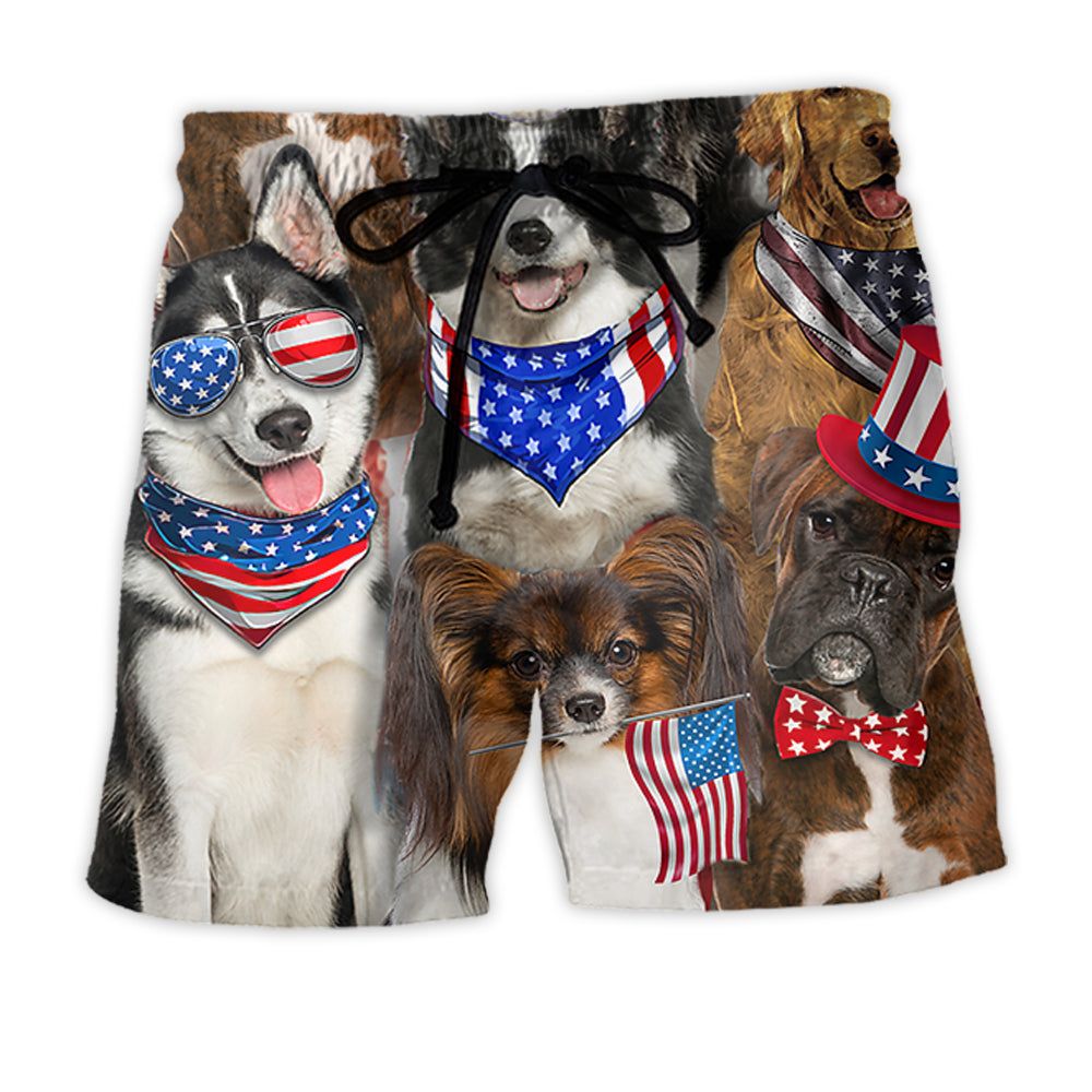 Dogs Love Independence Day Cool Lover Trendy Aloha Hawaiian Beach Shorts