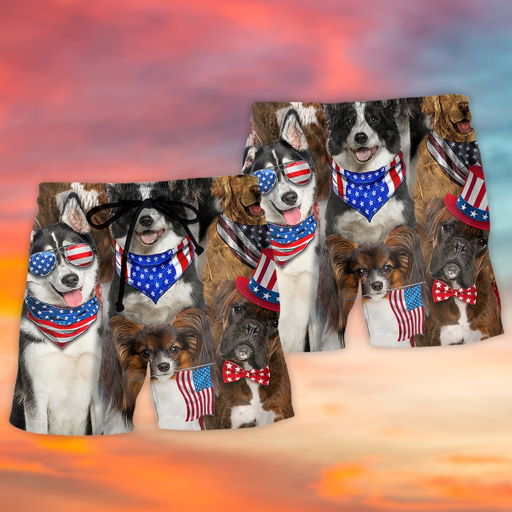 Dogs Love Independence Day Cool Lover Trendy Aloha Hawaiian Beach Shorts