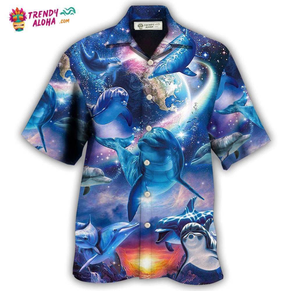 Dolphin Galaxy Blue Glow Style Hawaiian Shirt – Trendy Aloha Dolphin Galaxy Blue Glow Style Hawaiian Shirt – Trendy Aloha