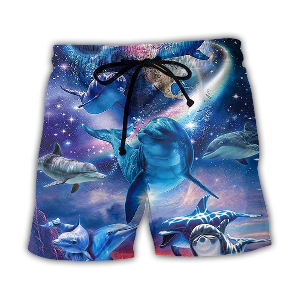Dolphin Galaxy Blue Glow Style Trendy Aloha Hawaiian Beach Shorts