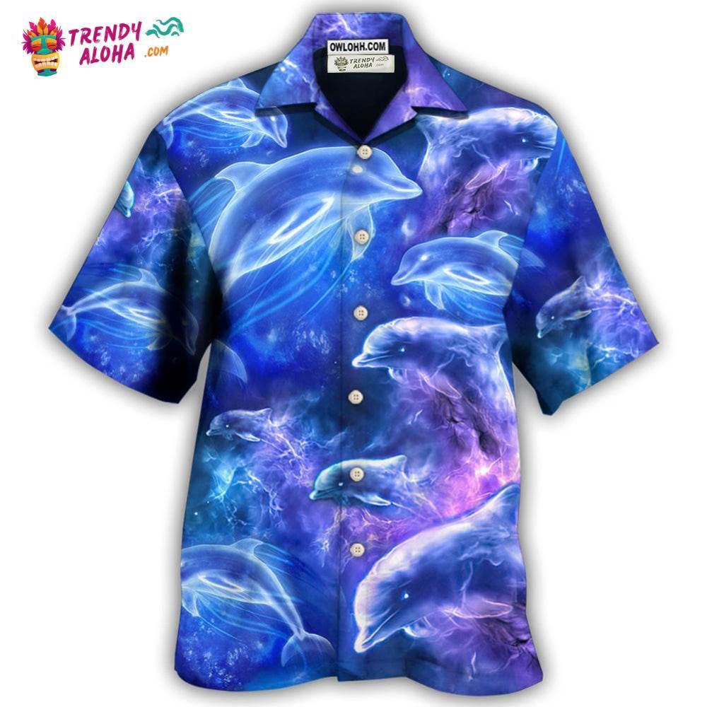 Dolphin Galaxy Neon Glow Style Hawaiian Shirt – Trendy Aloha Dolphin Galaxy Neon Glow Style Hawaiian Shirt – Trendy Aloha