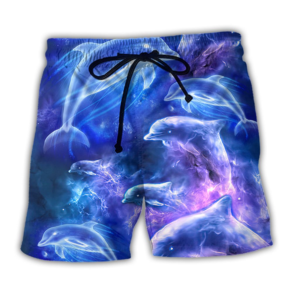 Dolphin Galaxy Neon Glow Style Trendy Aloha Hawaiian Beach Shorts
