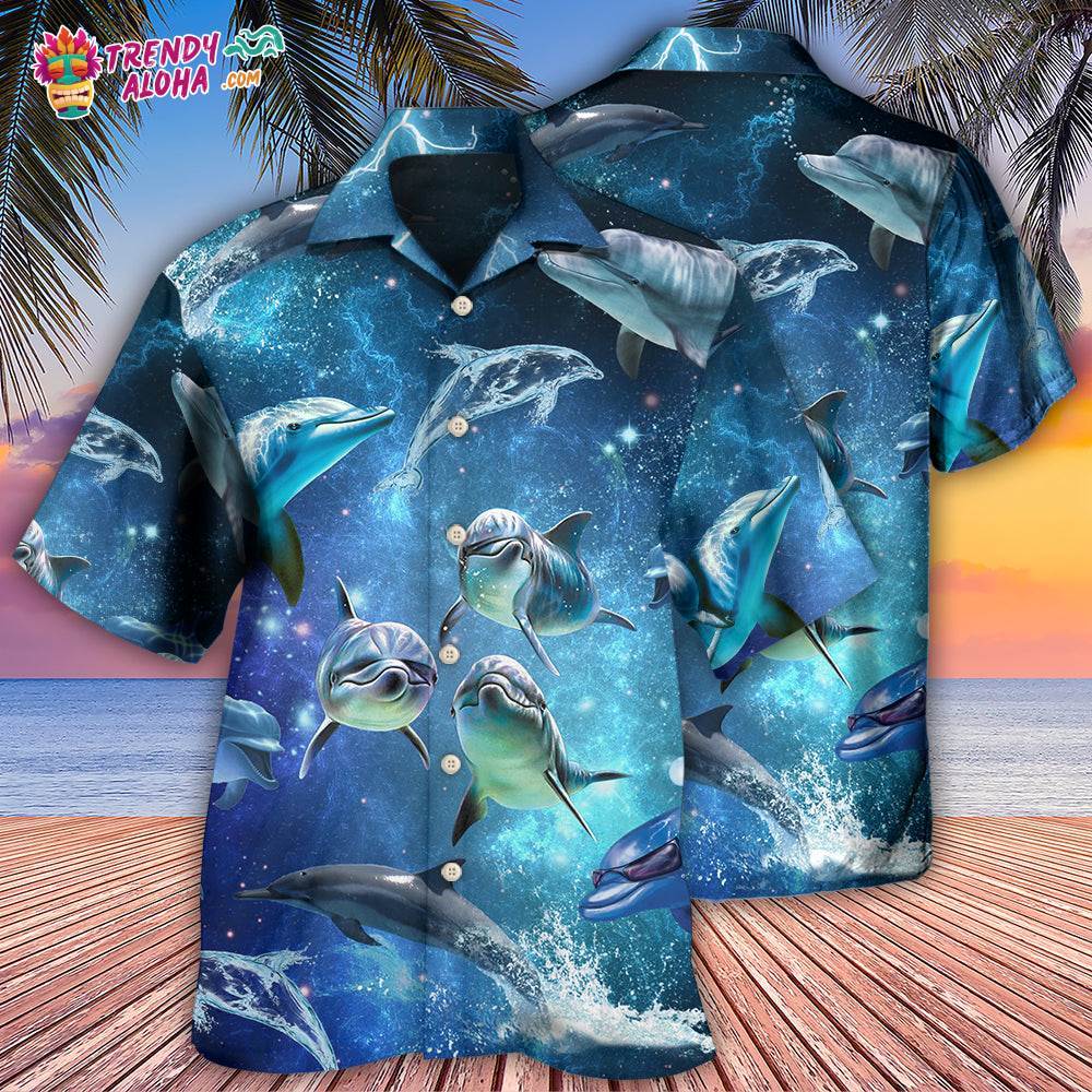 Dolphin In The Frozen Galaxy Hawaiian Shirt – Trendy Aloha