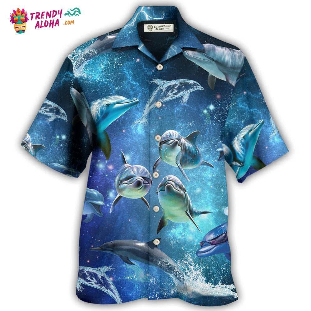 Dolphin In The Frozen Galaxy Hawaiian Shirt – Trendy Aloha