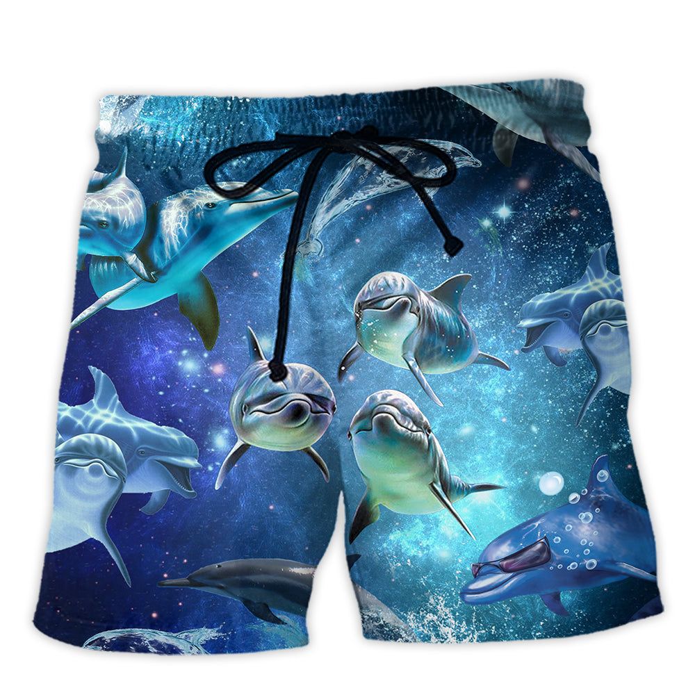 Dolphin In The Frozen Galaxy Trendy Aloha Hawaiian Beach Shorts