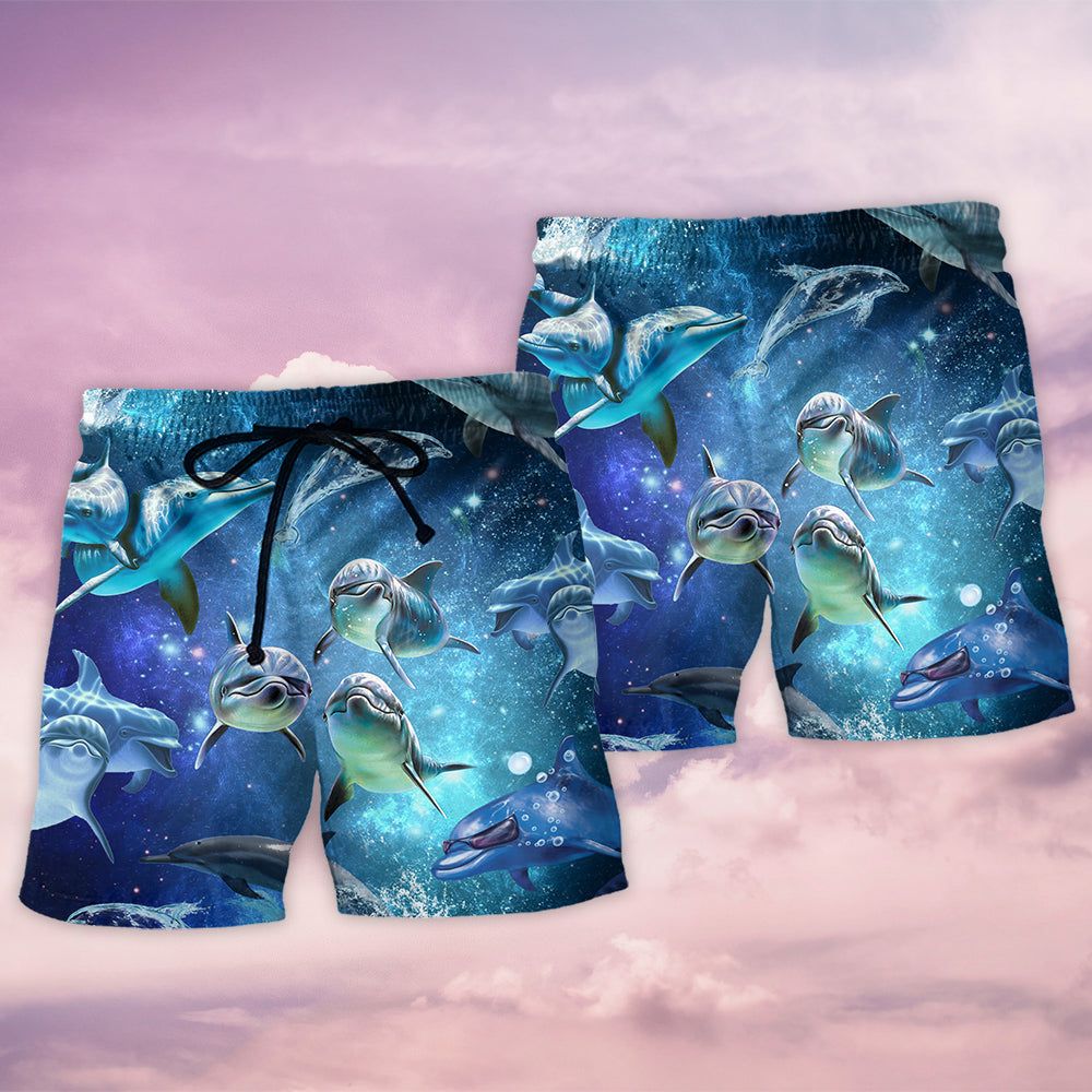 Dolphin In The Frozen Galaxy Trendy Aloha Hawaiian Beach Shorts