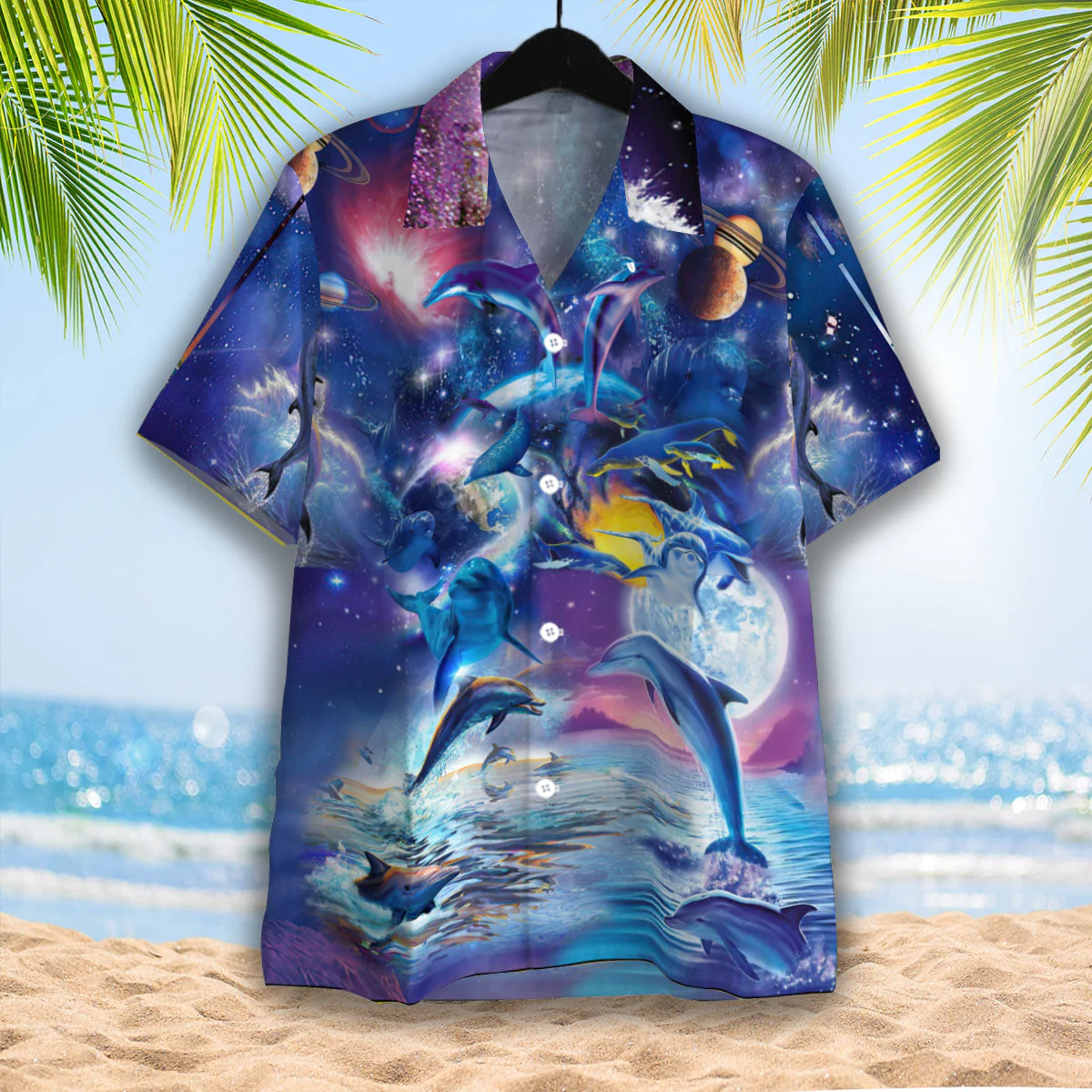Dolphin In Universe Space Hawaiian Shirt Aloha Shirt