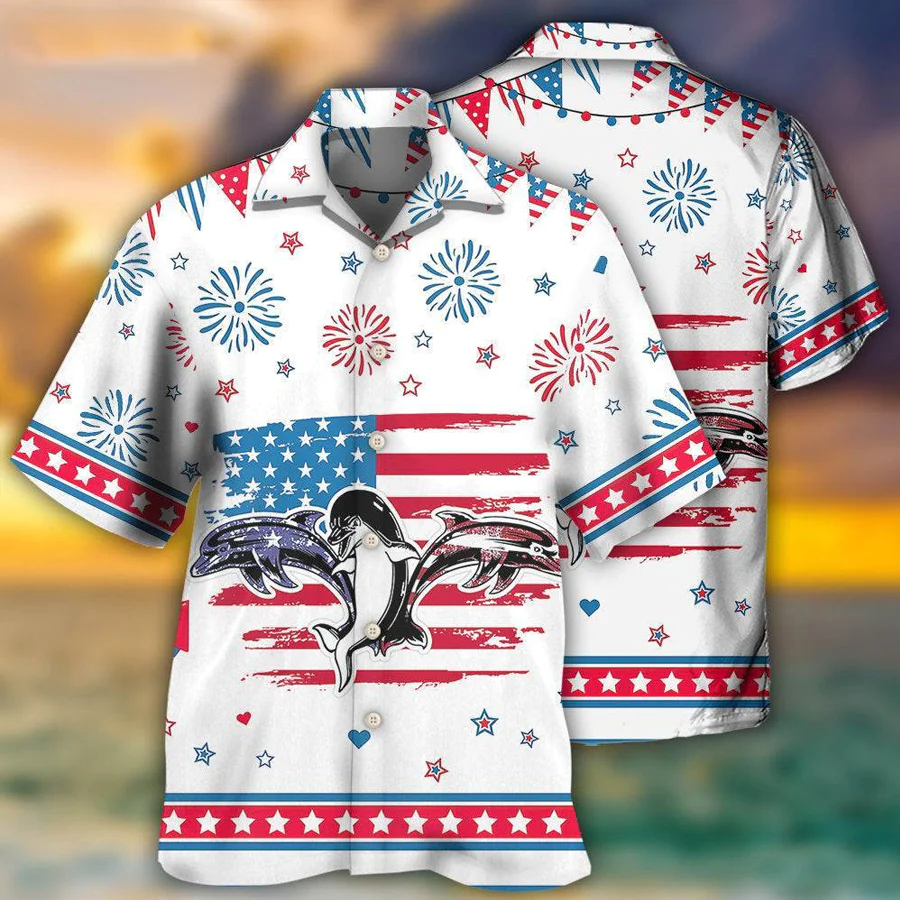 Dolphin Independence Day Funny Dolphin Trendy Hawaiian Shirt