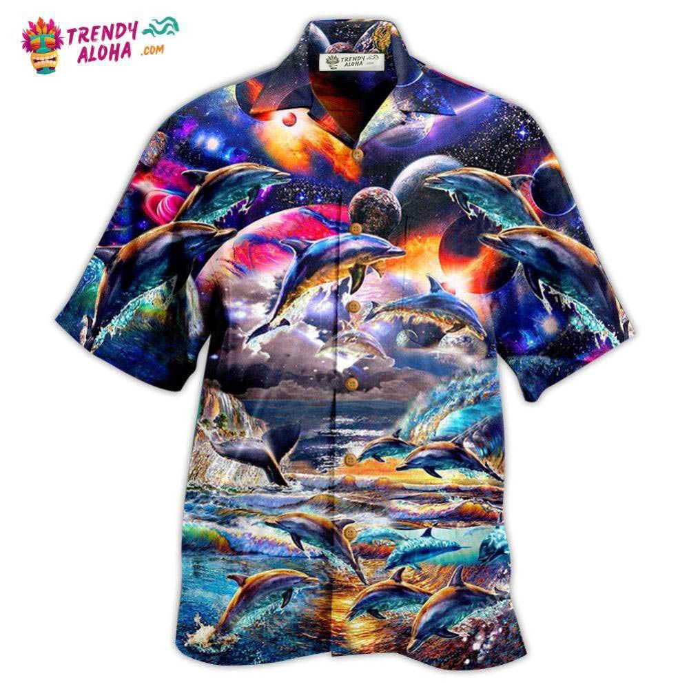 Dolphin Into The Mysterious Galaxy Hawaiian Shirt – Trendy Aloha Dolphin Into The Mysterious Galaxy Hawaiian Shirt – Trendy Aloha